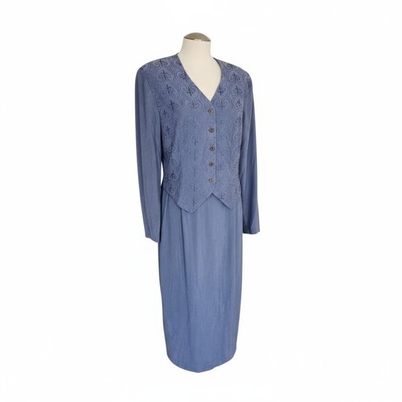 Carol Anderson Velvet Like Peasant Vest Elegant Blue Women's Dress 8 - Picture 1 of 14